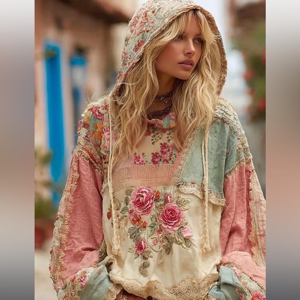 CBH168– (🚨RESTOCKED PRE ORDER 9/14) Boho Embroidered Floral Patchwork Hoodie - Picture 1 of 3